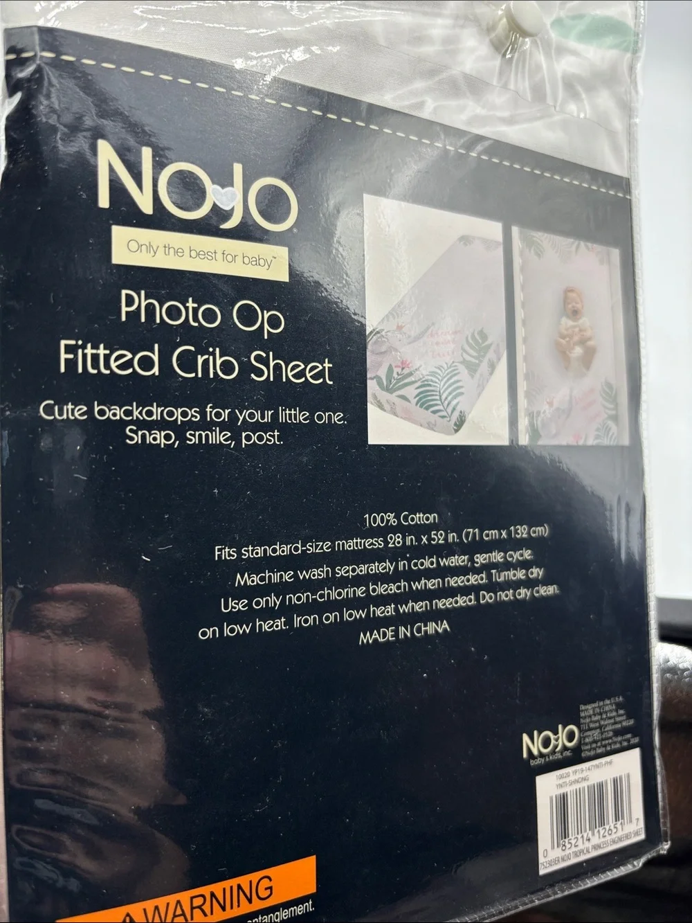 Nono Photo Op Fitted 100% Cotton Crib Sheet - White with Gold Crown Elephant